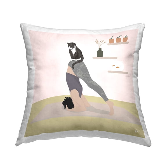 Stupell Industries Downward Cat Yoga Pose 18" x 18" People Print Polyester Throw Pillow, Zip Closure 1 Count