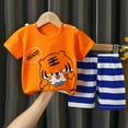 thumbnail image 2 of KPOPLK Baby Boys Clothes Set Newborn Infant Baby Boys T Shirt Tops Shorts Outfits Set baby toddler short outfit(3-9 Months,Orange), 2 of 3
