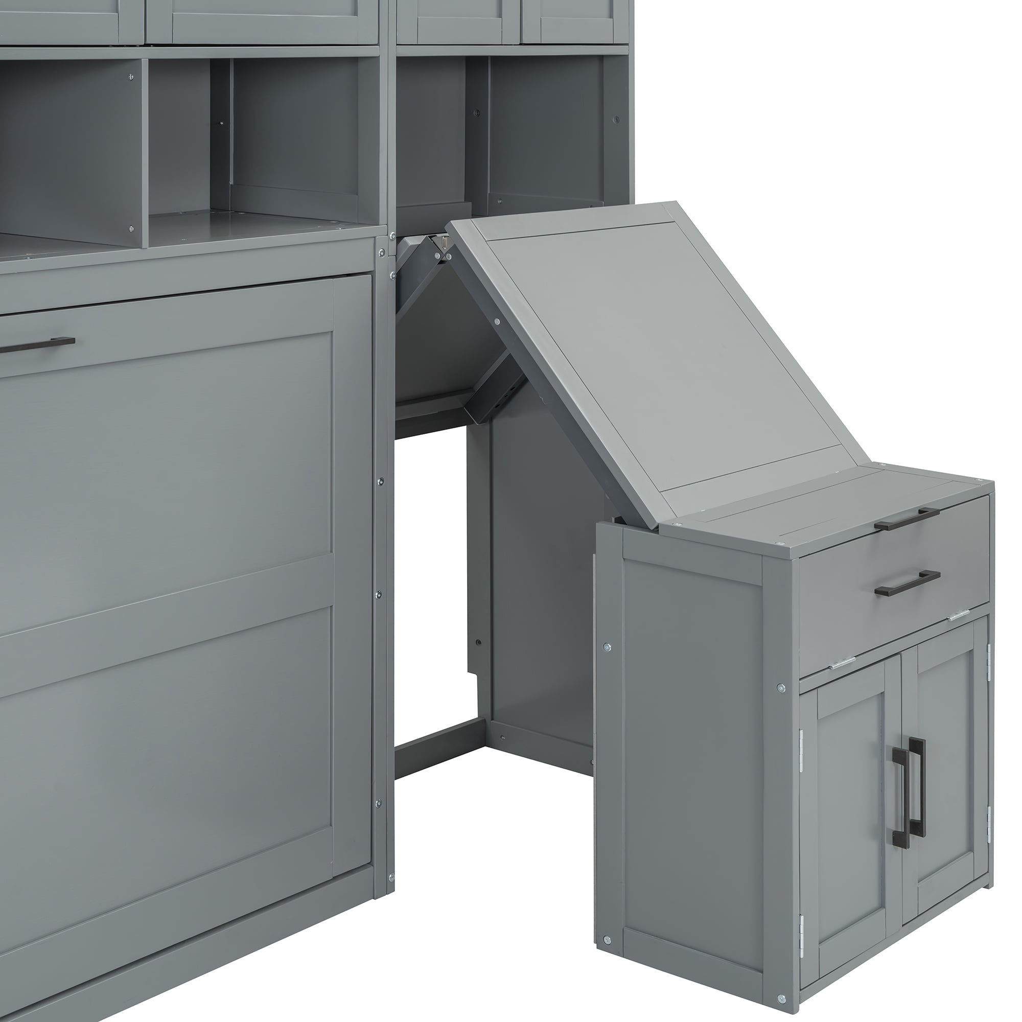 Twin Size Murphy Bed with Closet, Writing Desk, Storage Shelves for Space-Saving Guest Room