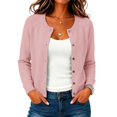 thumbnail image 5 of Women's Button Down Crew Neck Knit Sweater Cardigans, Solid Color Long Sleeve Cardigan Loose Fit Thin Cardigans Chic Tops Vintage Sweater Lightweight Cardigan Fashion Clothing,Pink,S, 5 of 5