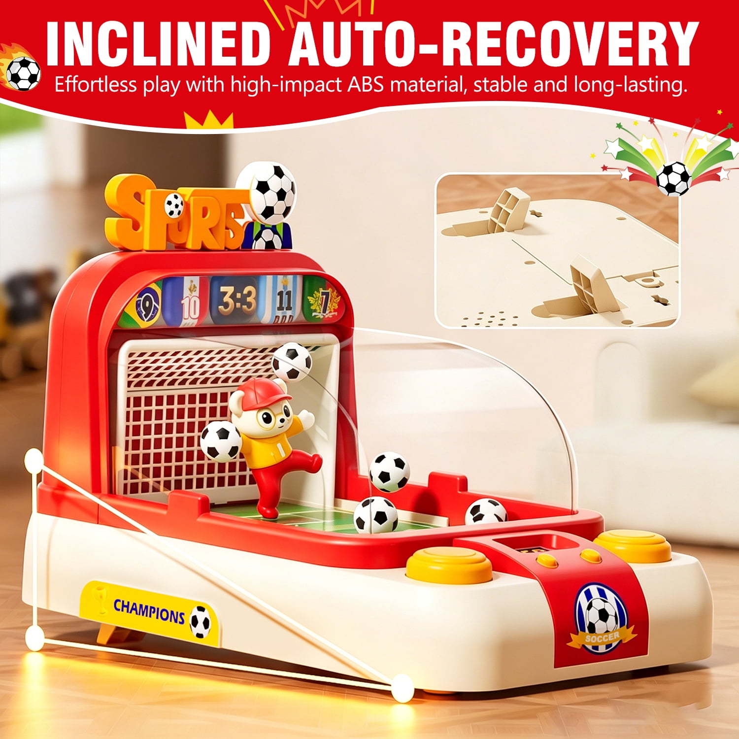 Kids Desktop Soccer Game Machine with Moving Goalkeeper, Scoreboard & Sounds – Interactive Football Toy for Boys & Girls Ages 3+（RED）
