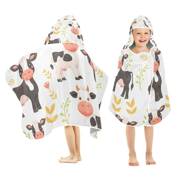 Cute Little Cow Toddler Hooded Beach Towel 24" x 50" Kids Bath Towels Soft Quick Dry for Swim Pool Boys Girls