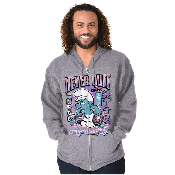 Smurfs Kanji Never Quit Keep Hustlin Unisex Plus Size Zip Hoodie Brisco Brands 2X