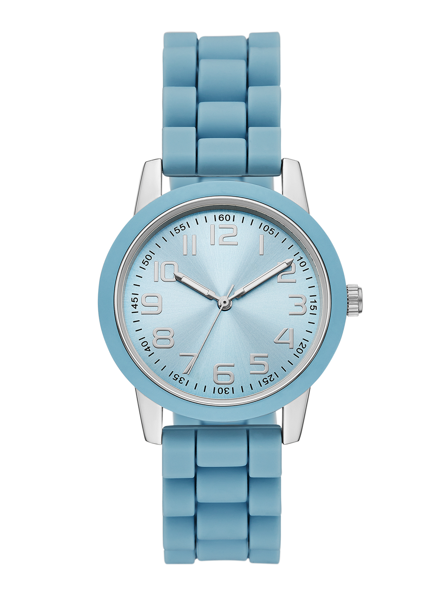 Time and Tru Ladies' Watch with Silver Round Case, Light Blue Bezel, Light Blue Sunray Dial and Light Blue Soft Silicone Strap (FMDOTT107)