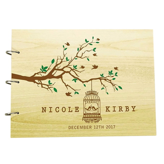 Photo Album Custom Scrapbook Personalized Wood Name Engraved Bride & Groom Advice Book
