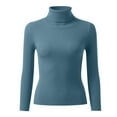 thumbnail image 4 of Likimi Womens T-Shirt High Neck Solid Color Long Sleeve T Shirts For Women Slim Fit Soft Tops Blue Size One Size, 4 of 4