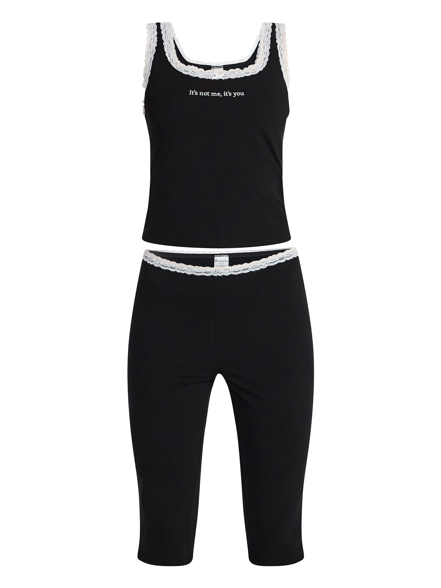 No Boundaries Lace Tank Top and Capri Pants Sleep Set, 2-Piece, Women's XXS-3X