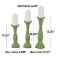 thumbnail image 4 of DecMode 3 Candle Green Wooden Distressed Turned Pillar Candle Holder, Set of 3, 4 of 14