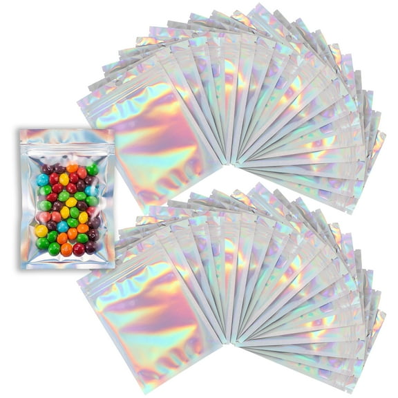 250Pcs 4x6 Inch Mylar Ziplock Bags, Holographic Resealable Smell Proof Bags, Packaging Bags Aluminum Foil Pouch, Flat Plastic Mylar Bags for Food Storage, Candy, Cookies, Coffee Bean, Jewelry