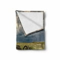 thumbnail image 2 of Barn Wood Wagon Wheel Soft Flannel Fleece Blanket, Old Prairie Cart Agricultural Field Ranch Dramatic Stormy Sky, Cozy Plush for Indoor and Outdoor Use, 70" x 90", Green Brown Grey, by Ambesonne, 2 of 6