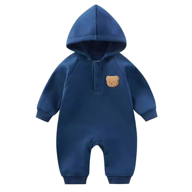 MIASHUI Barboteuse à Manches Longues à Capuche pour Bébé Garçon Fille, Bleu Foncé, 6-12 Mois