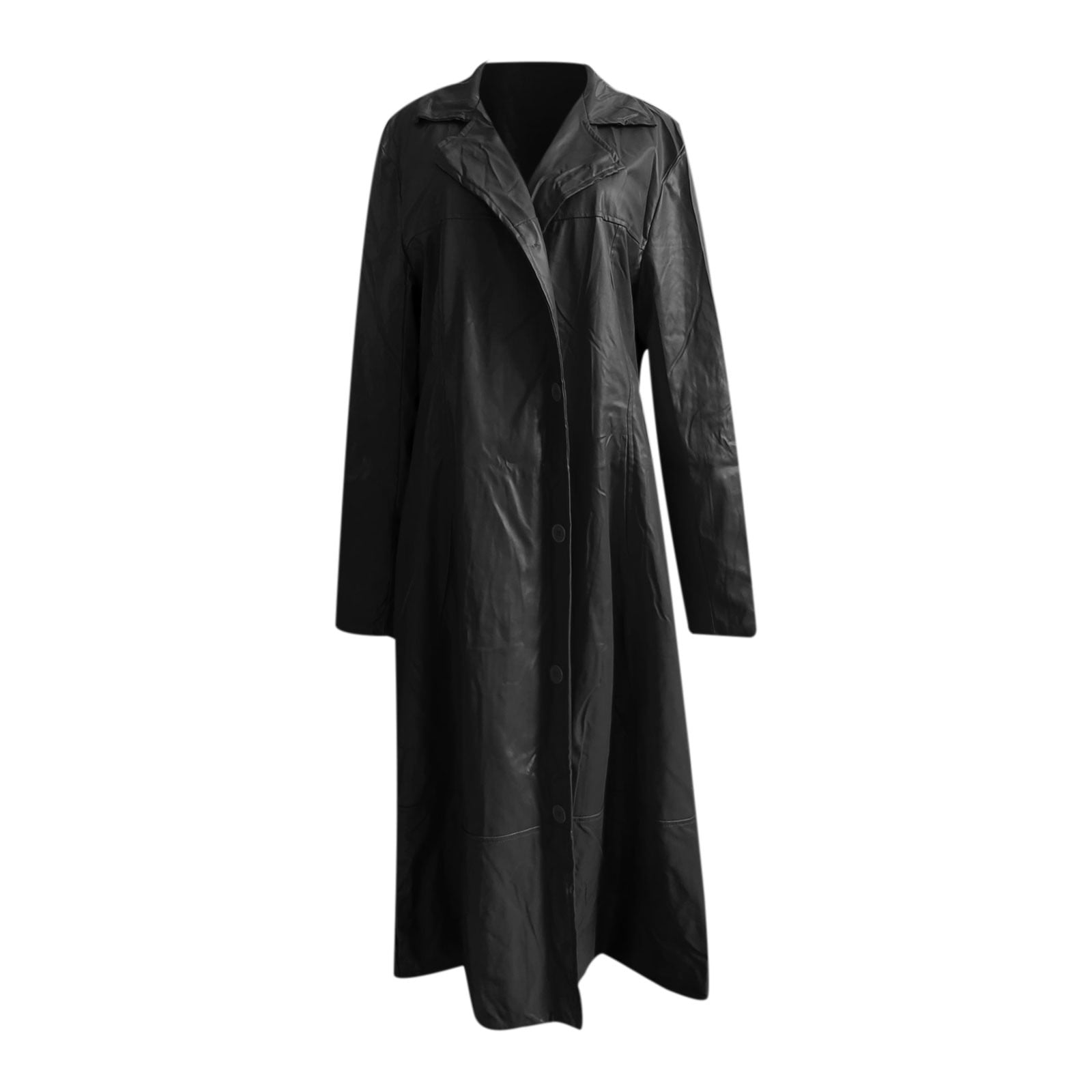 Mens Vintage Retro Black Leather Jacket Classic Long