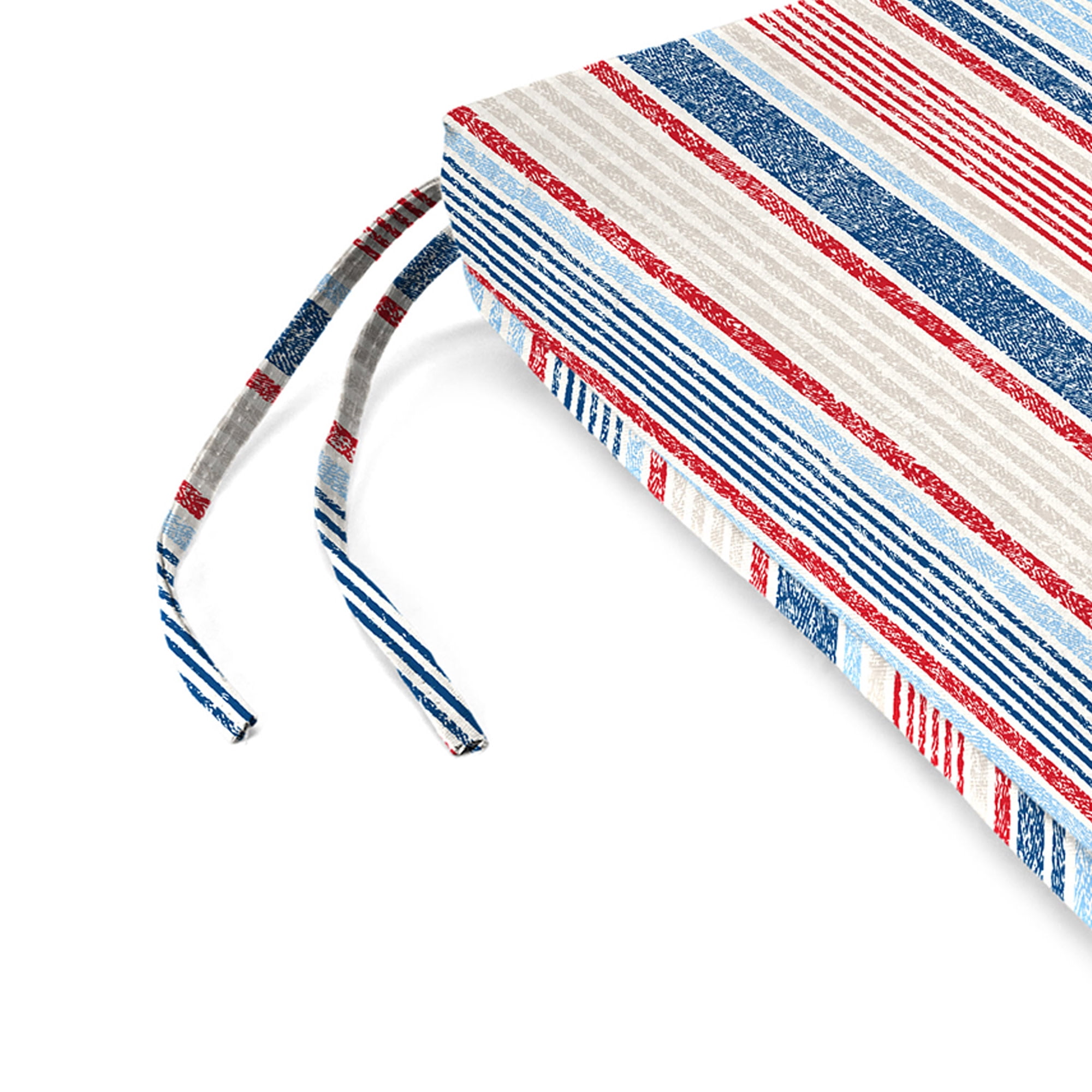Jordan Manufacturing 17" x 19" Davian Razz Red, White and Blue Stripe Rectangular Outdoor Chair Pad Seat Cushion with Ties (2 Pack)
