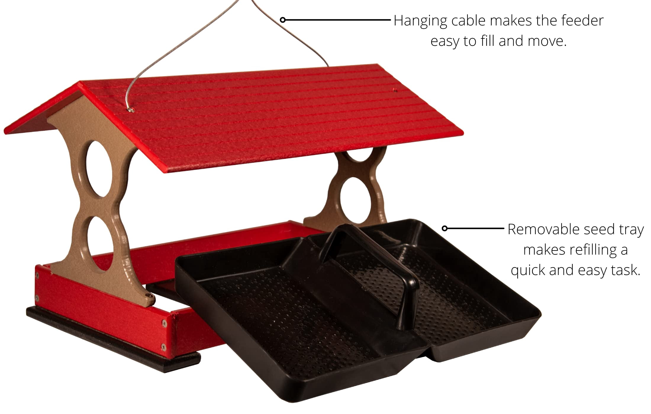 JCs Wildlife Large Fly Thru Bird Feeder (Cardinal Red and Tan, Feeder Only)