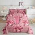 thumbnail image 2 of Castle Fairy Ribbon Bow Knot Personalized Initial J Bedding Comforter Set 2pcs for Preppy Child Teens,Pink Bow-Tie Twin Comforter Sets Microfiber,Dreamy Princess Bow Alphabet Breathable Bedding Set, 2 of 8