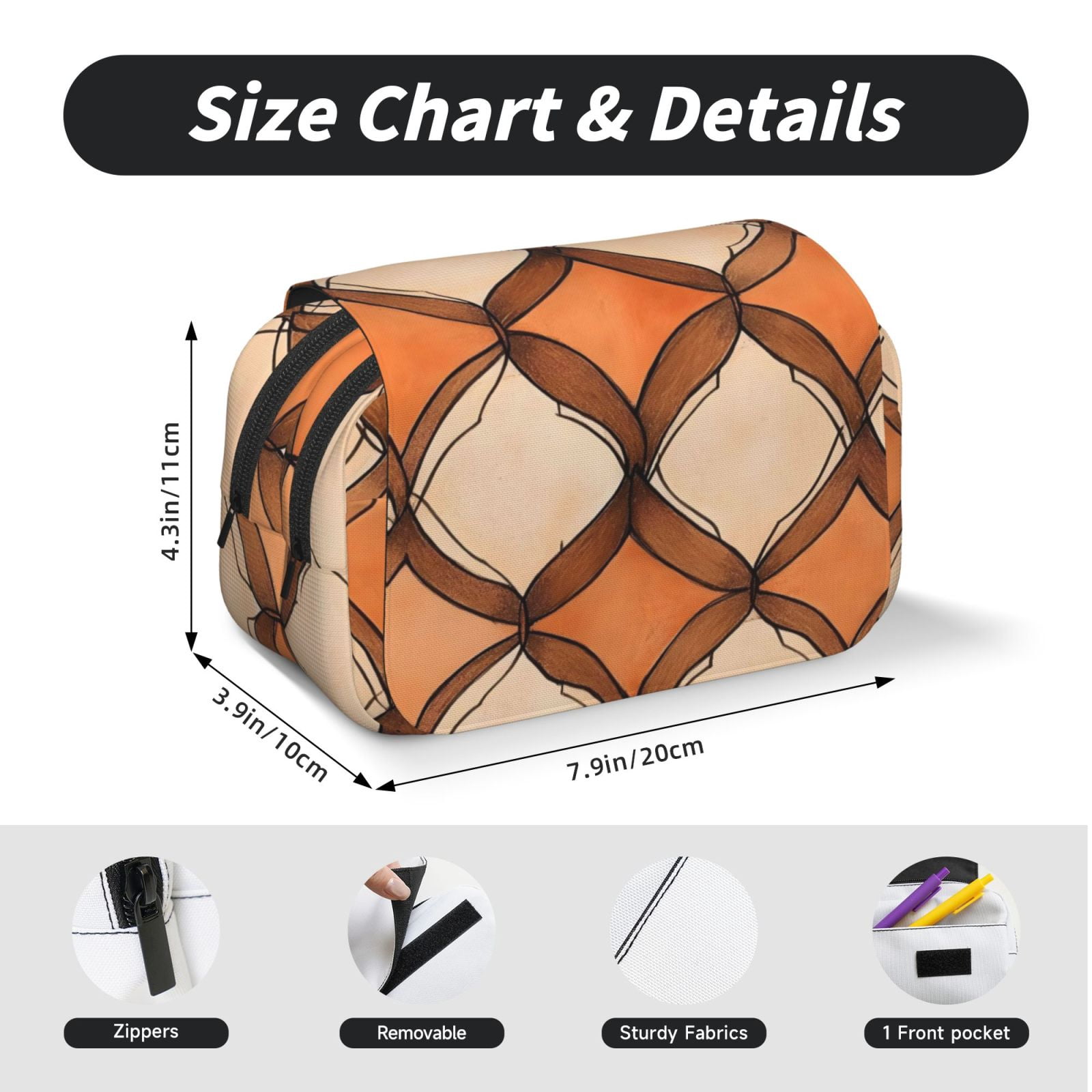 Large-Capacity Flip-Top Double-Layer Pencil Case, Multi-Functional Pocket Pen Case, Durable Stationery Organizer Sandybrown Moroccan Trellis Hand-Drawn Sketch_1