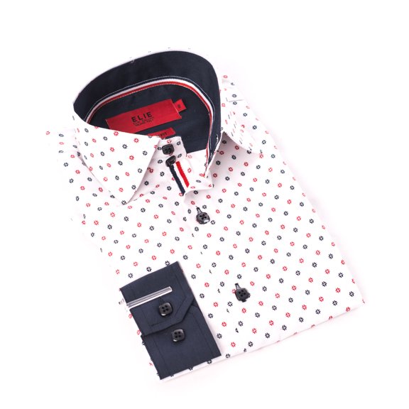 Elie Balleh White Print Design Men Button Down Shirt