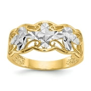 Real 14kt Yellow Gold Rhodium Diamond-cut Wave Ring Size: 6; for Adults and Teens; for Women and Men