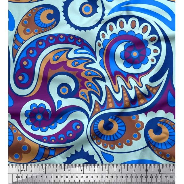 Soimoi Polyester Crepe Fabric Artistic Paisley Decor Fabric Printed Yard 52 Inch Wide