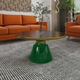 thumbnail image 5 of LeisureMod 30" Round Coffee Table with Glass Top and Brushed Gold Iron Rim Tempered Glass Pedestal Base No Assembly for Modern Home, Living Room Tully Collection in Green/Black, 5 of 18