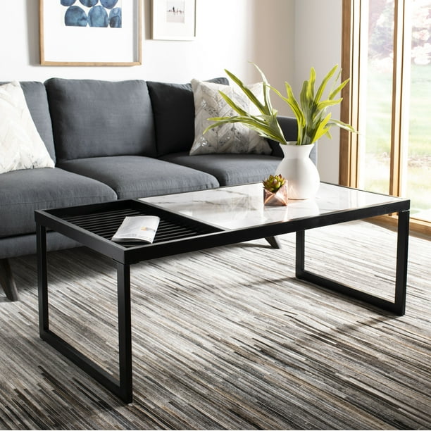 Safavieh Zuri Mid Century Coffee Table White Marble Black Com Safavieh Zuri Mid Century Coffee Table, Mid Century Modern Coffee Table Black And White