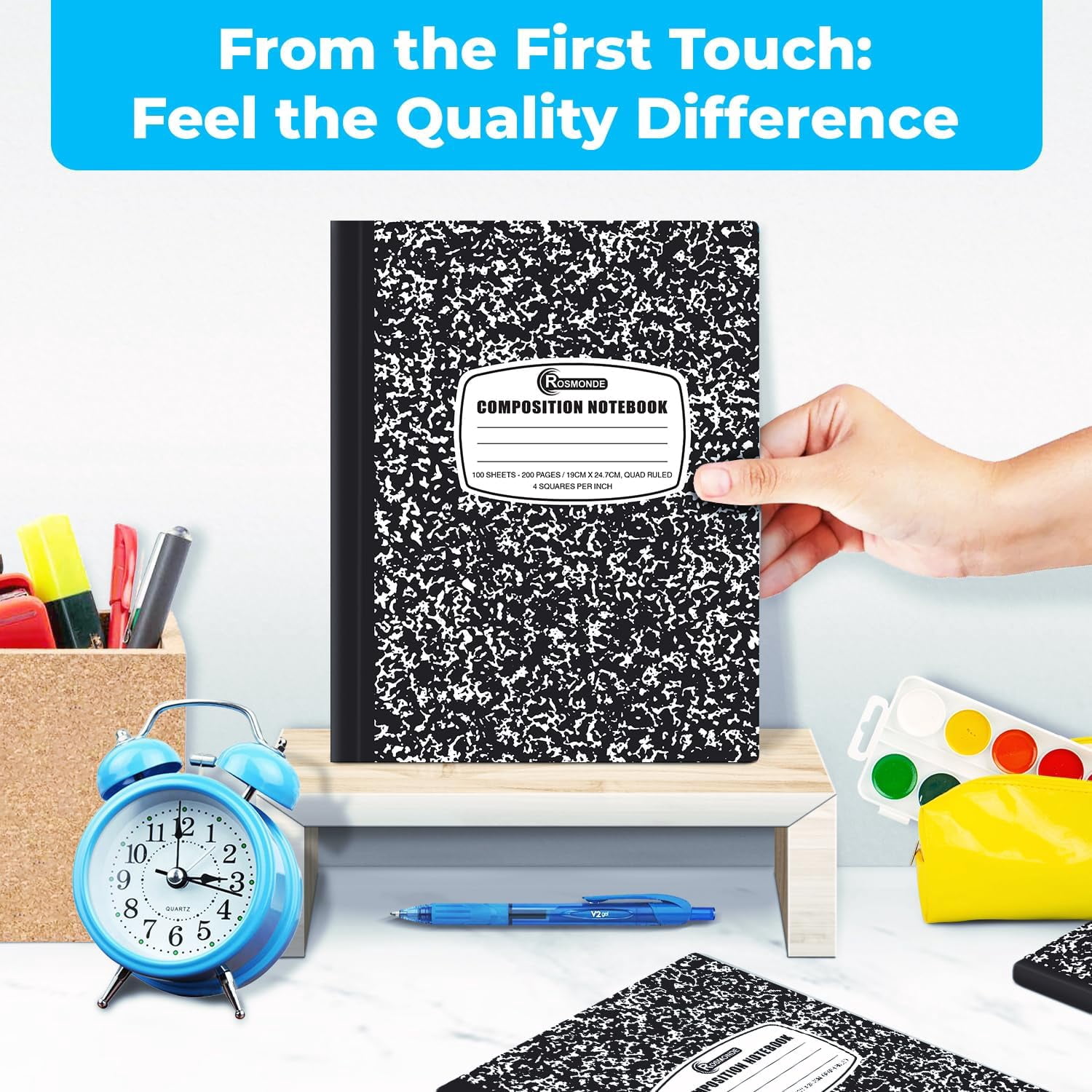 Rosmonde Composition Notebooks Bulk Pallet, 5000 Pack, Quad Ruled, 200 Pages (100 Sheets), 9.75 x 7.5 in, Black Marble Cover, Bulk Supplies for School Districts & Office, 4–7 Day Transit
