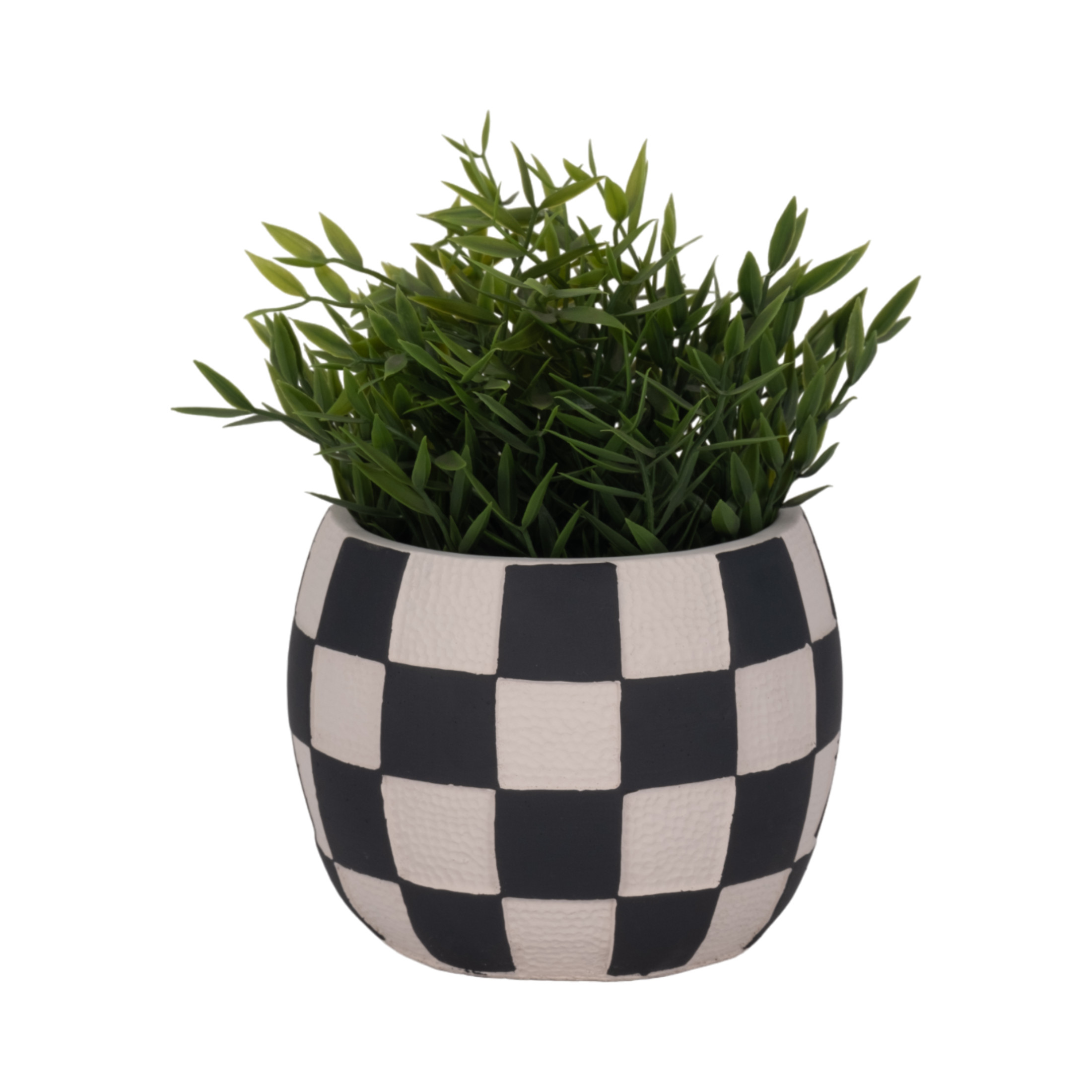 Modern Rounded Checkerboard Flower Pots for Home Decor Stylilng - Refined Planters with Graphic Pattern Detail - Decorative Planter Accent for Indoor Plants and Outdoor Use - 5", Black & White