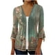 thumbnail image 2 of ICHUANYI Clearance Fashion Women Summer 3/4 Sleeve Cardigan Solid Color Casual Blouse Tops(Army Green, M) ICHUANYI WER2023080705333, 2 of 5