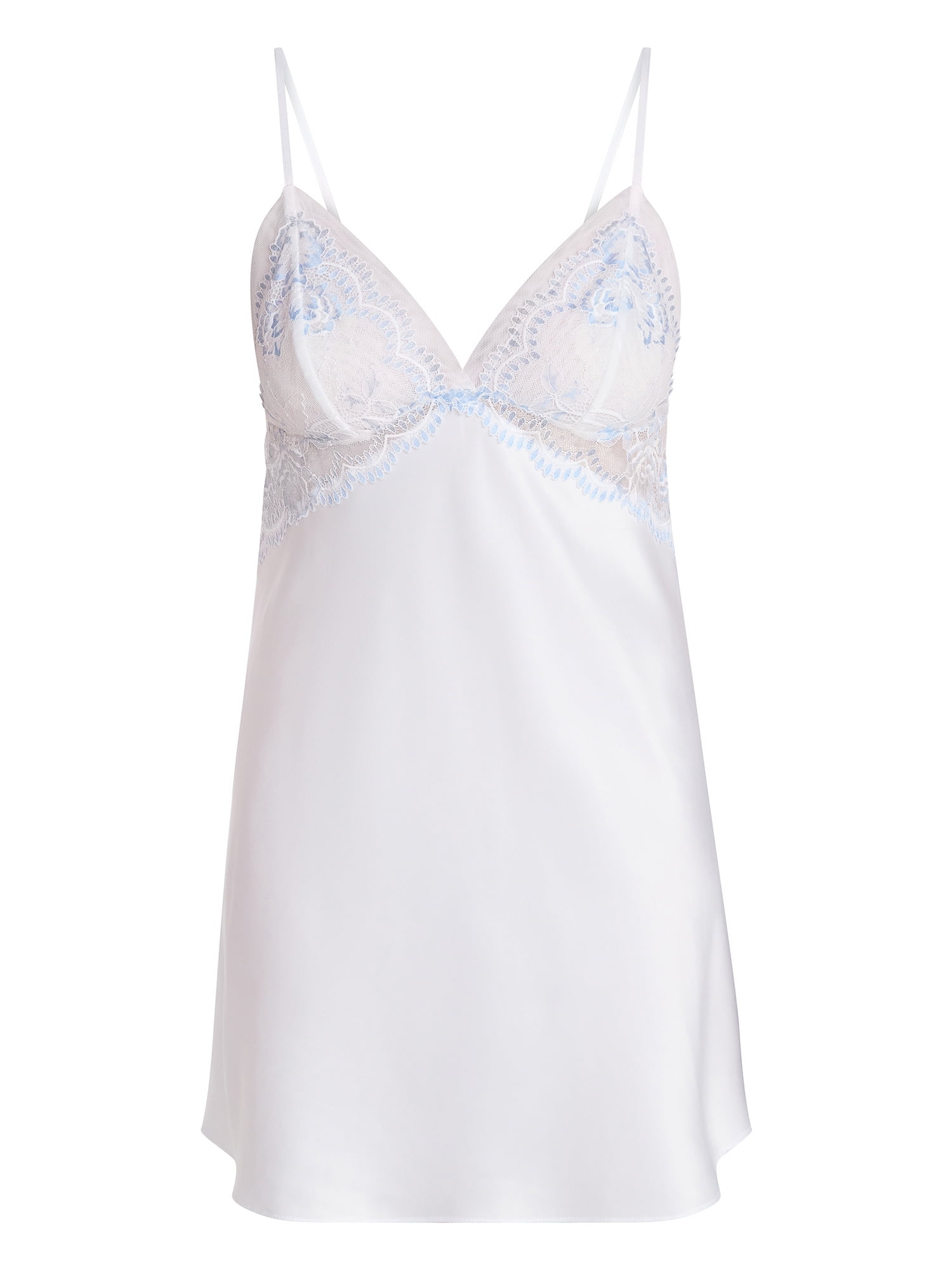 Joyspun Women’s Bridal Lace Trim Satin Chemise, Sizes XS-3X