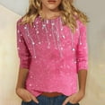 thumbnail image 3 of Perfectbot Womens Shirts Round Neck Printed 3/4 Sleeves Tops Casual Pullover Blouse, 3 of 5