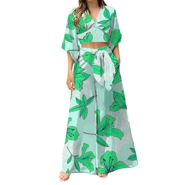 DEBGFS Robes d'Été pour Femmes avec Boutons et Poches Grande Taille Boho Décontractée Longue Robe Maxi Imprimé Floral Manches Courtes Col en V Longueur sous le Genou Robe Évasée Maison Ample Robes de Soleil, 27#Vert Menthe, TG