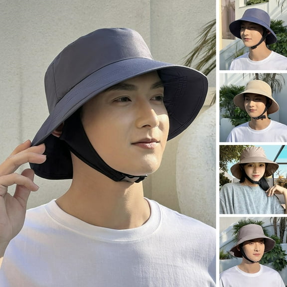 dianhelloya Solid Color Flat Dome Breathable Lining Windproof Buckle Fisherman Hat Unisex Wide Brim Sun Bucket Hat Light Yellow