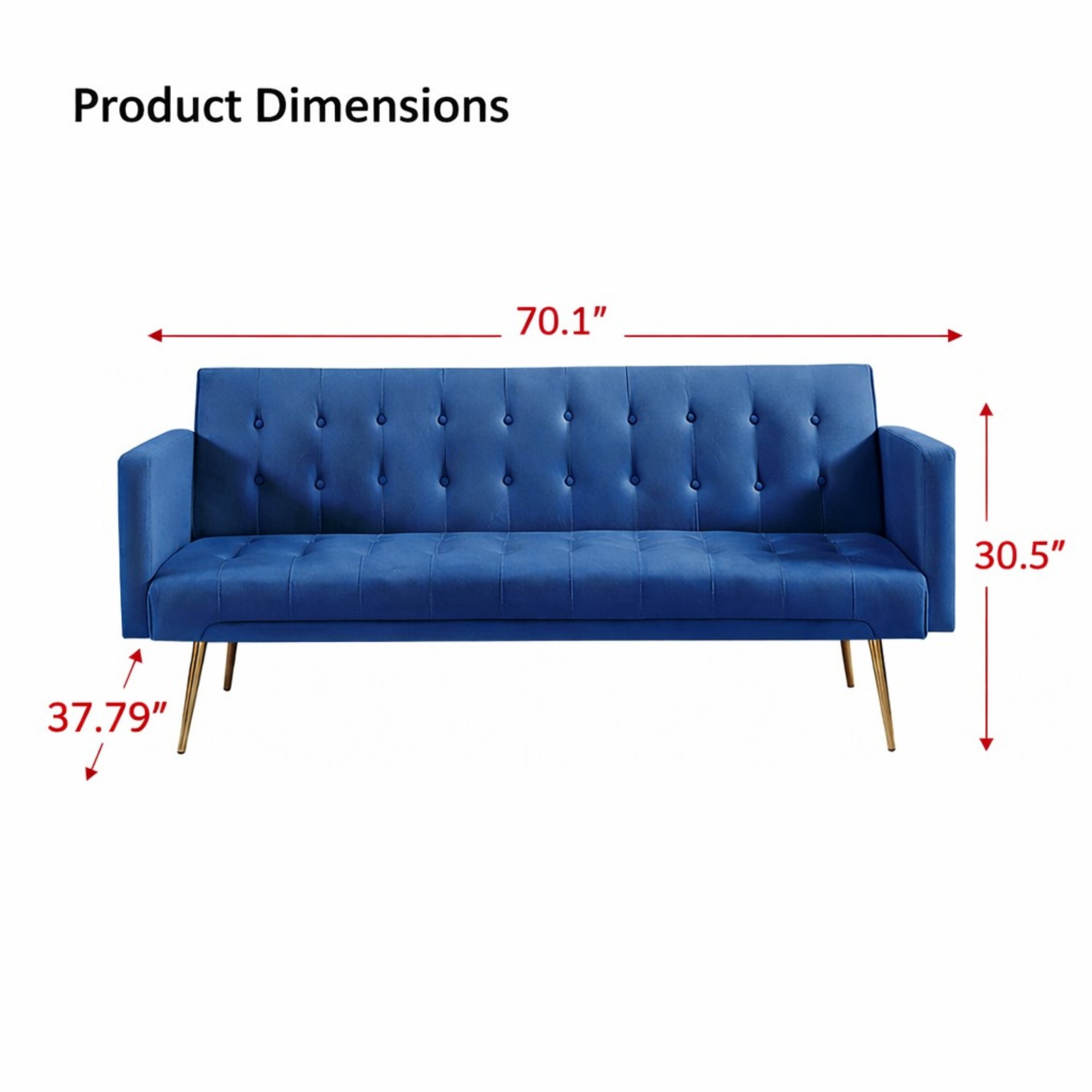 Leumius Velvet Futon Sofa Bed,Adjustable Convertible Folding Sleeper Couch Bed for Compact Living Spaces,Blue 02