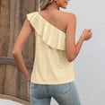 thumbnail image 2 of Top de un hombro para mujer, Top de verano con ojales y volantes, sin mangas, Color puro, amarillo XXL, 2 of 8
