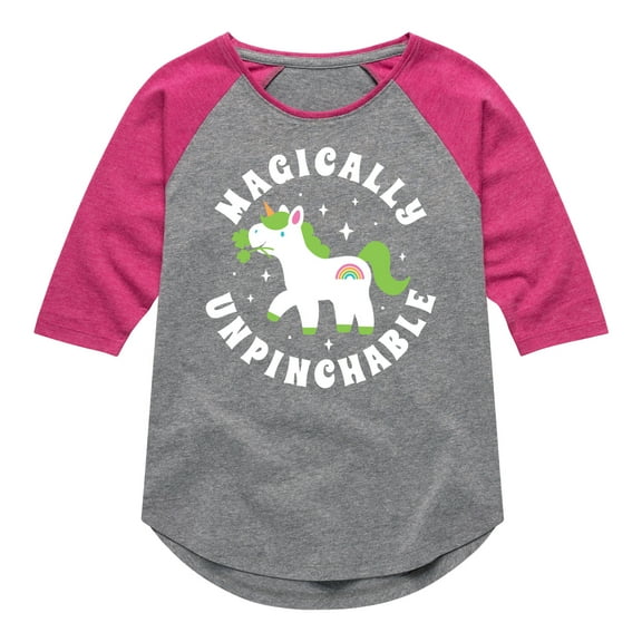 Instant Message - St. Patrick's Day - Magically Unpinchable - Unicorn - Toddler And Youth Girls Raglan Graphic T-Shirt