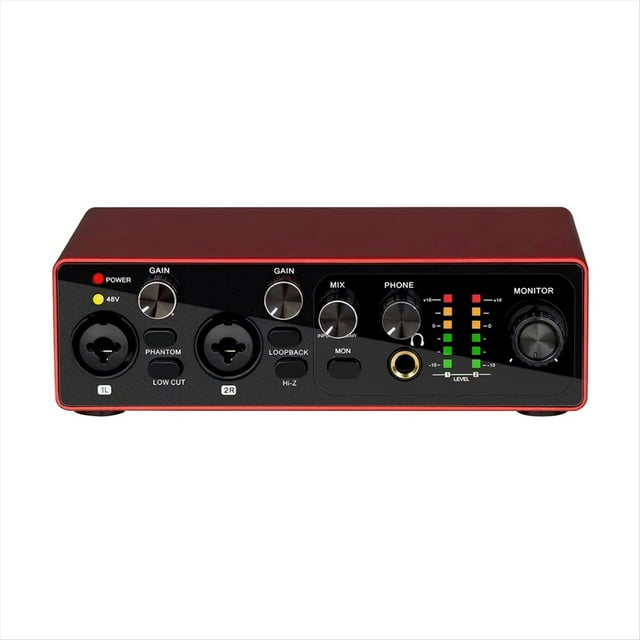 Tarjeta de Sonido Profesional MB22 con Interfaz de Audio USB y Fuente de Alimentación Fantasma de 48 V para Podcasts en Directo en Estudio.