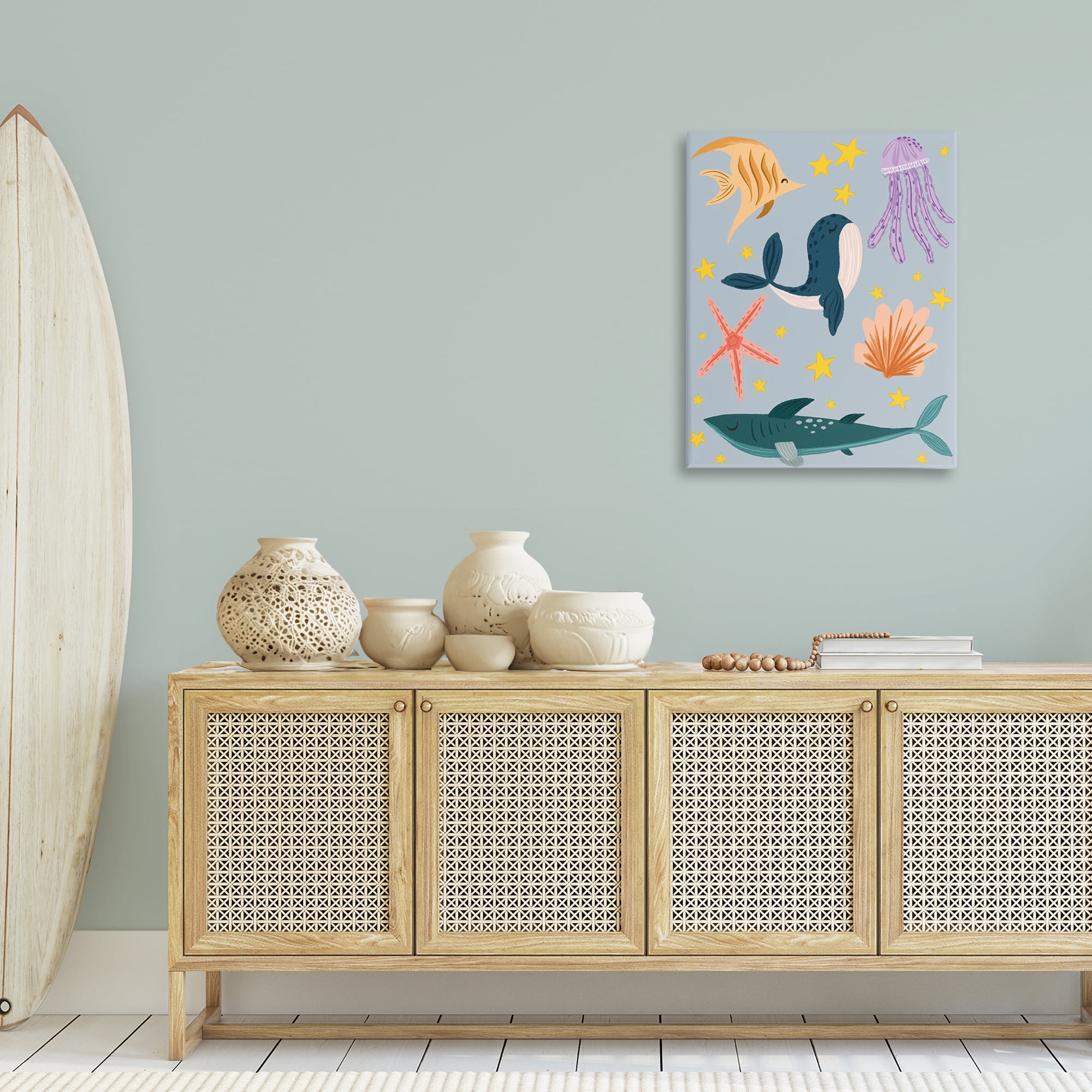 Stupell Industries Whimsical Marine Creatures Animals Painting Wrapped Canvas Art Print Wall Art, 24 x 30