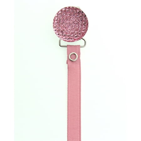 Quilted Crystal Pacifier Clip with Solid Ribbon, Pink Shades