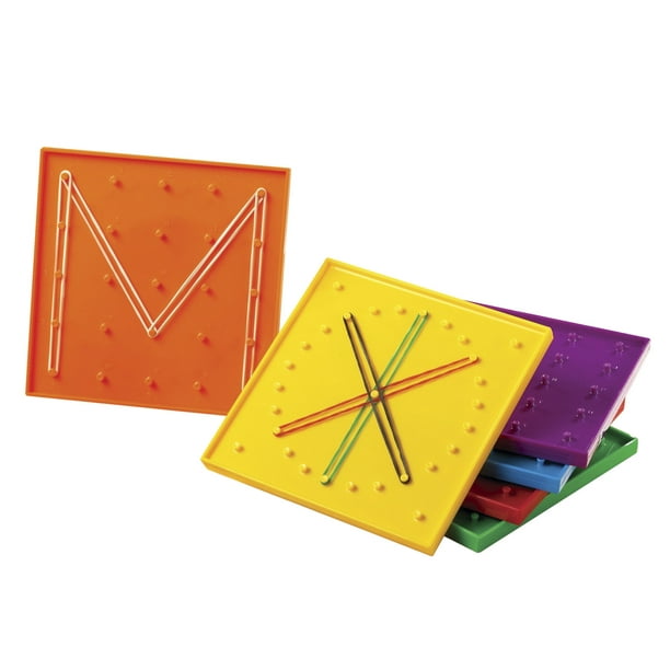 School Smart Double Sided Geoboard with Rubber Bands, 6 x 6 Inches