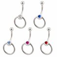 thumbnail image 1 of Belly Ring with Door Knocker Style and Cubic Zirconia Ball 5 Pack 14 ga S. Steel, 1 of 6