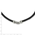 thumbnail image 2 of Primal Steel Stainless Steel Polished Woven Black Leather Necklace, 2 of 7