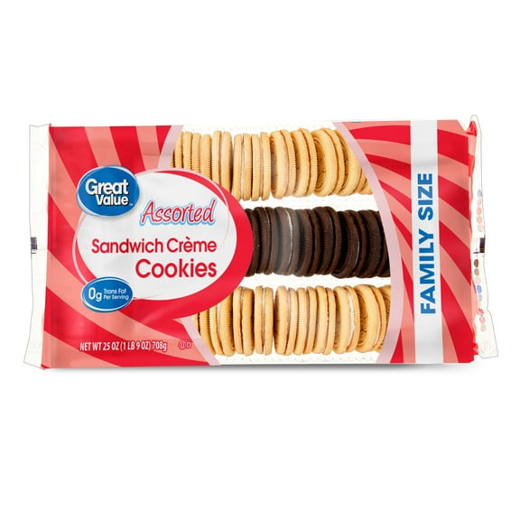 Great Value Assorted Sandwich Crème Cookies, Family Size, 57 Count, 25 oz