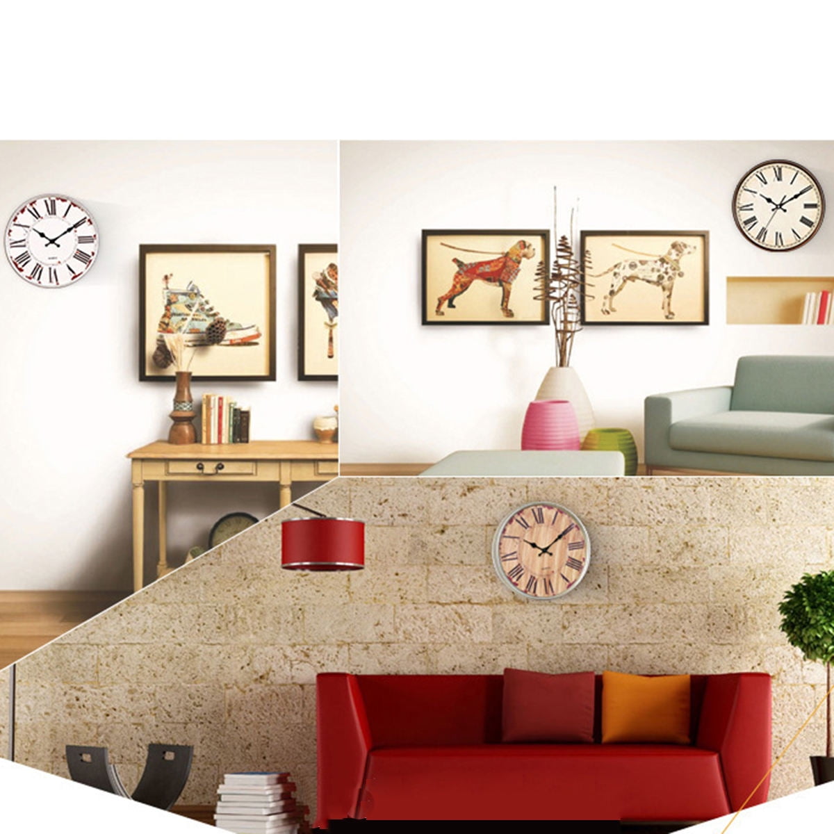 Masteelf Vintage Dial Clock European Round Roman Numeral Silent Clock 3D Large Decorative Wall Clock for Living Room Bedroom Kitchen