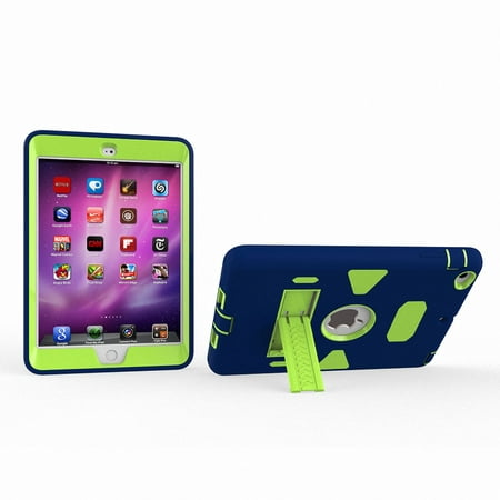iPad Mini 3 2 1 7.9-inch Tablet Case, Allytech Absorption Three Layer Armor Defender Shockproof Cover Hybrid Full Body Protective Case for iPad Mini, Mini 2, Mini 3, Mini Retina, Darkblue/