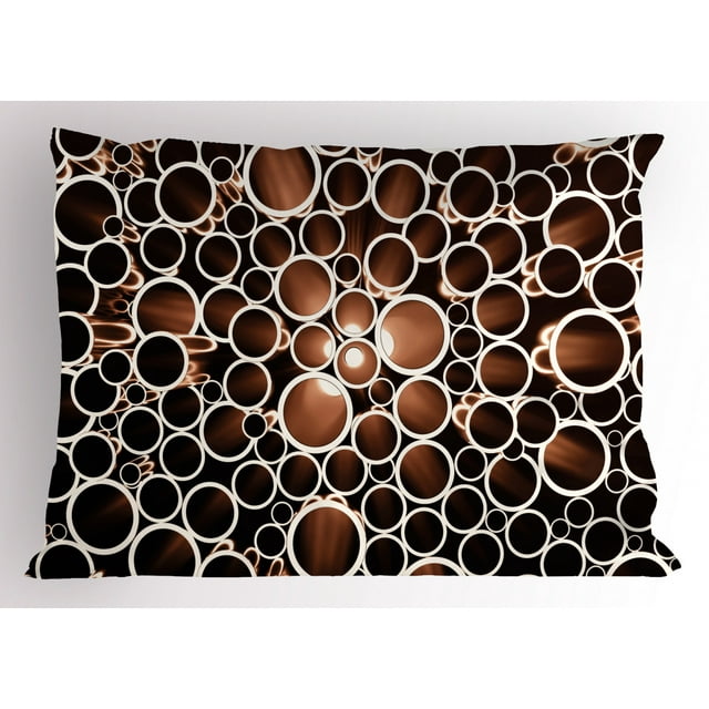 Copper Pillow Sham Copper Round Pipes 3D Style Display Industrial Theme Circles Print, Decorative Standard Queen Size Printed Pillowcase, 30 X 20 Inches, Cinnamon Dark Brown Cream, by Ambesonne