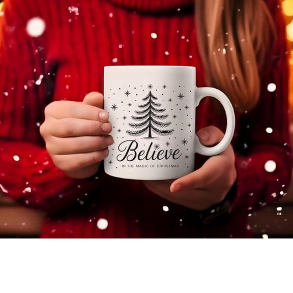 Believe CH1Ristmas Tree Ceramic Mug, H1oliday Coffee Cup, Bulk CH1Ristmas Gif for Coworkers