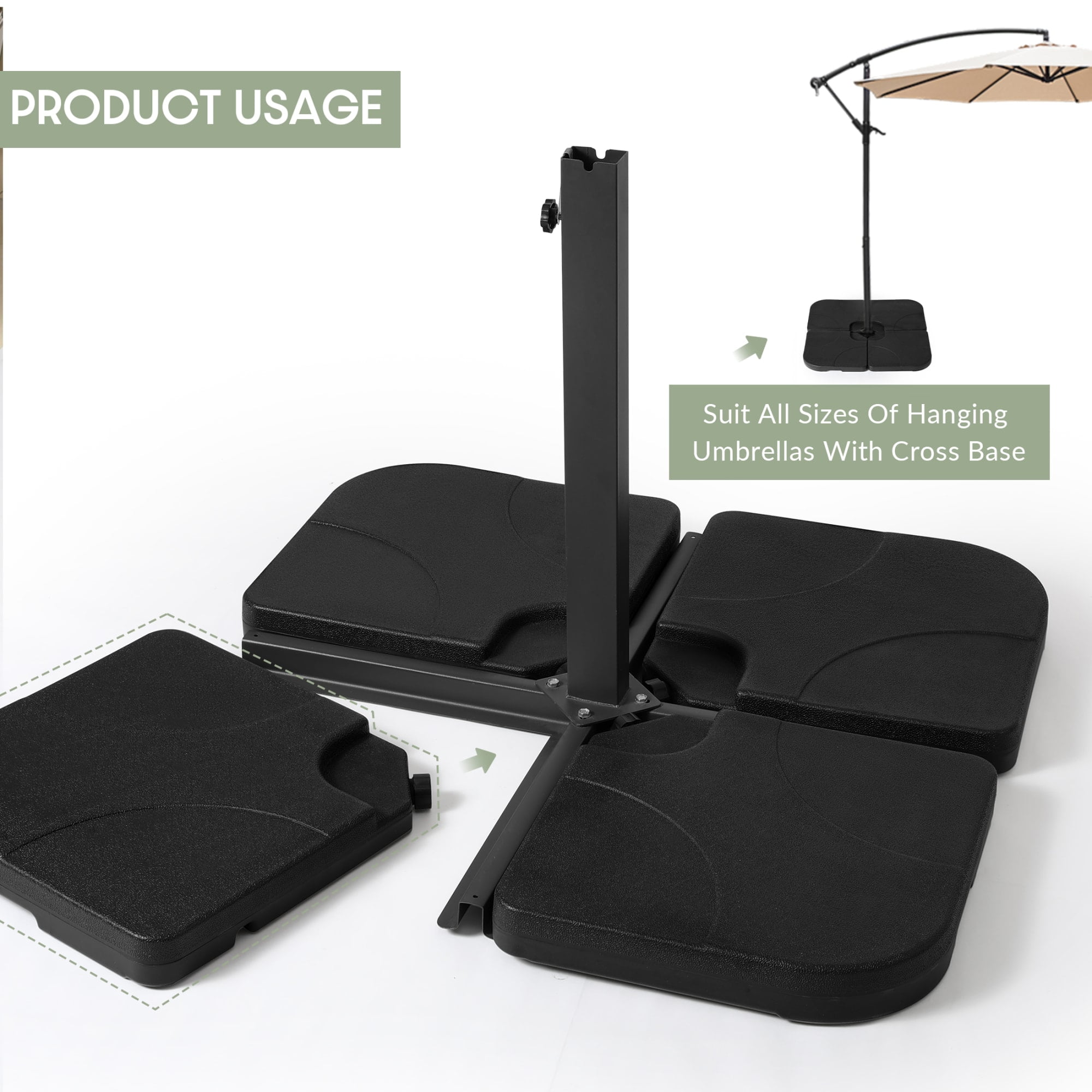 WestinTrends 4PC Universal Plastic Fillable Offset Cantilever Umbrella Base Stand Weights for Outdoor Patio Heavy Duty UV Resistant, Black