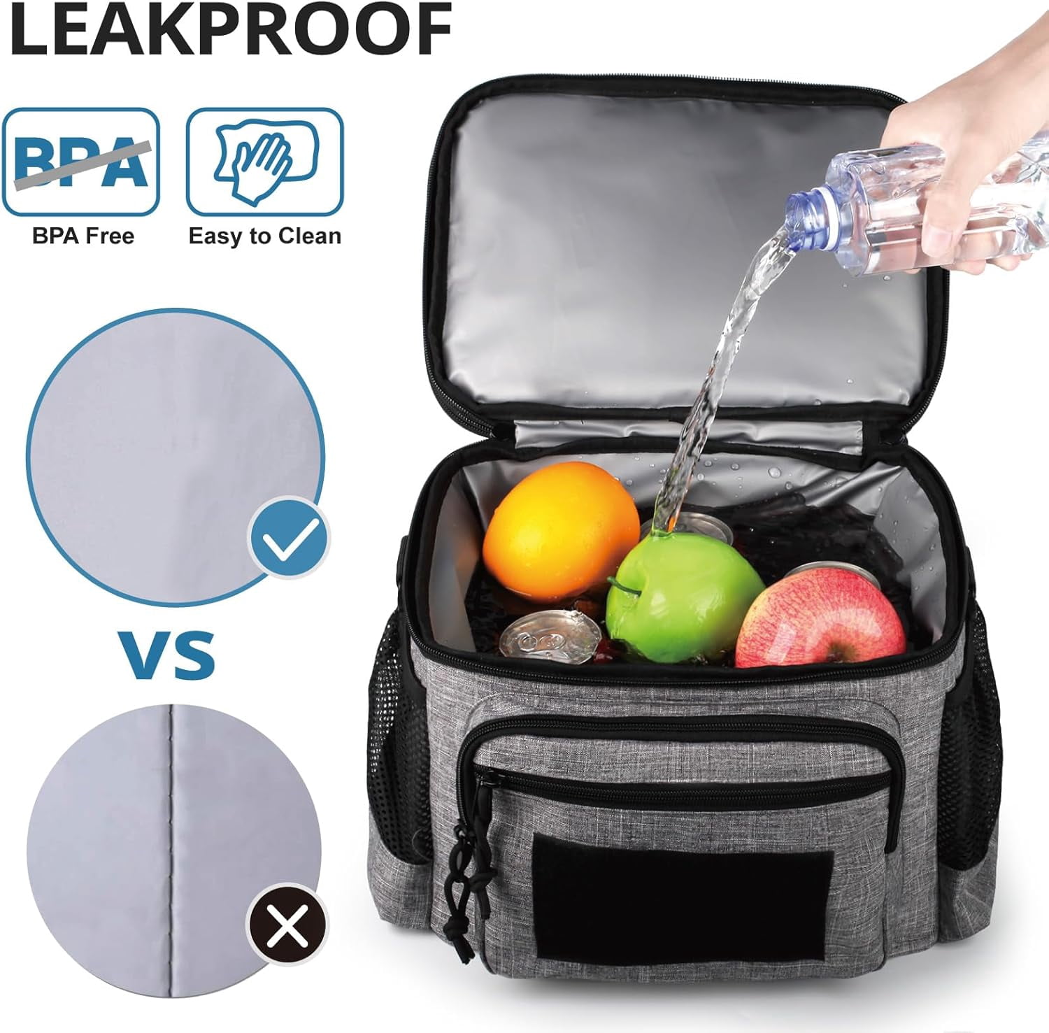 TRIPGEAR Double Deck Lunch Box for Men, Lunch Cooler Bag Work with Shoulder Strap Webbing Large Capacity Leakproof Insulated(19.5 Gray)
