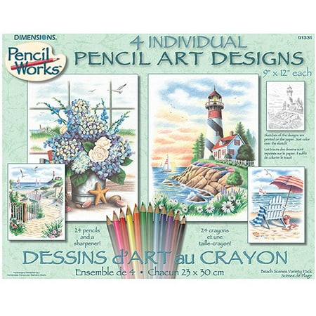 Pencil by Number Beach Scenes Kit, 9" x 12", Set of 4