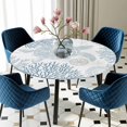 thumbnail image 3 of Blue Sea Turtle Round Fitted Tablecloth with Elastic Edge, Waterproof Table Cloth Table Cover for 55"-60" Tables, Coastal Coral Summer Beach Nautical Tablecloths for Dining Picnic Indoor Outdoor, 3 of 9